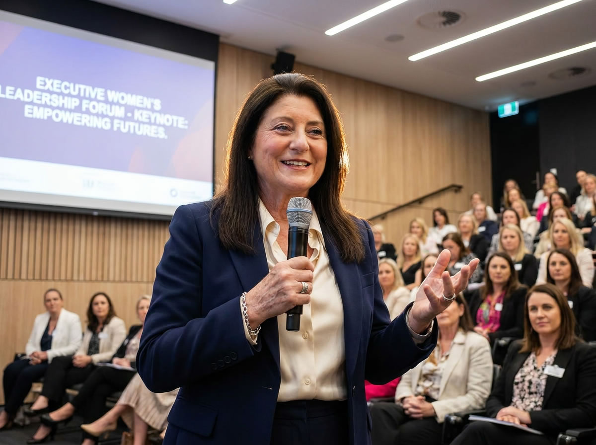 Tanya Perry-Iranzadi delivering a keynote at an executive women’s leadership forum