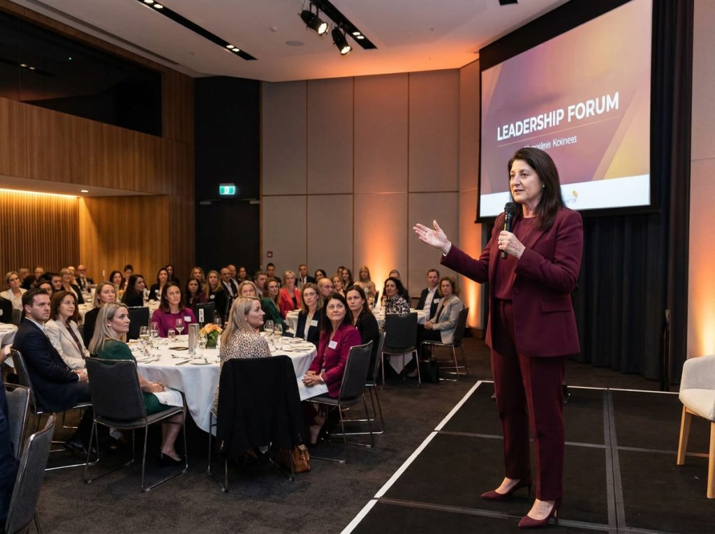 Tanya Perry-Iranzadi delivering a keynote presentation at a leadership forum