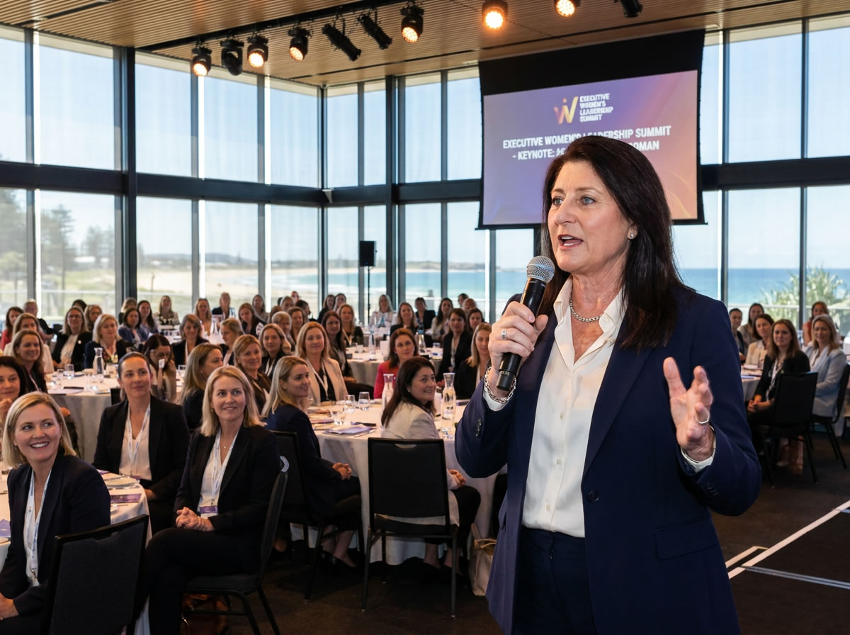 Tanya Perry-Iranzadi delivering a keynote at an executive women’s leadership summit